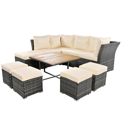 Ensemble de mobilier de patio, ensemble de conversation d'extérieur 10 pièces, table basse avec repose-pieds, table basse en bois massif