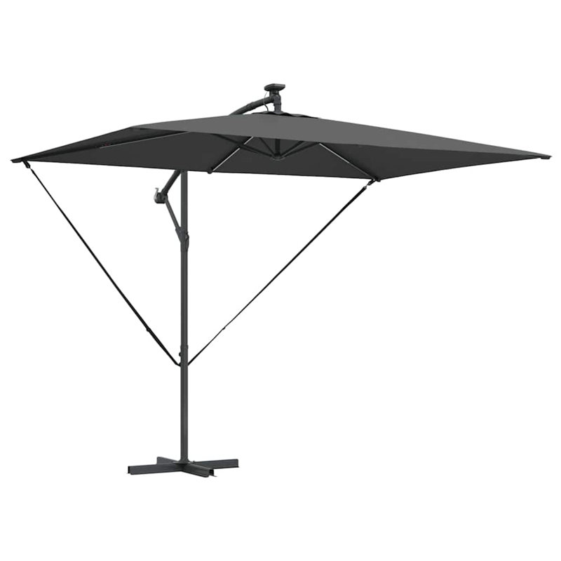 Umbrella with LED Strip Lights Polyester and Aluminium Outdoor Parasol, 254cm H x 200cm W x 200cm D, Anthracite