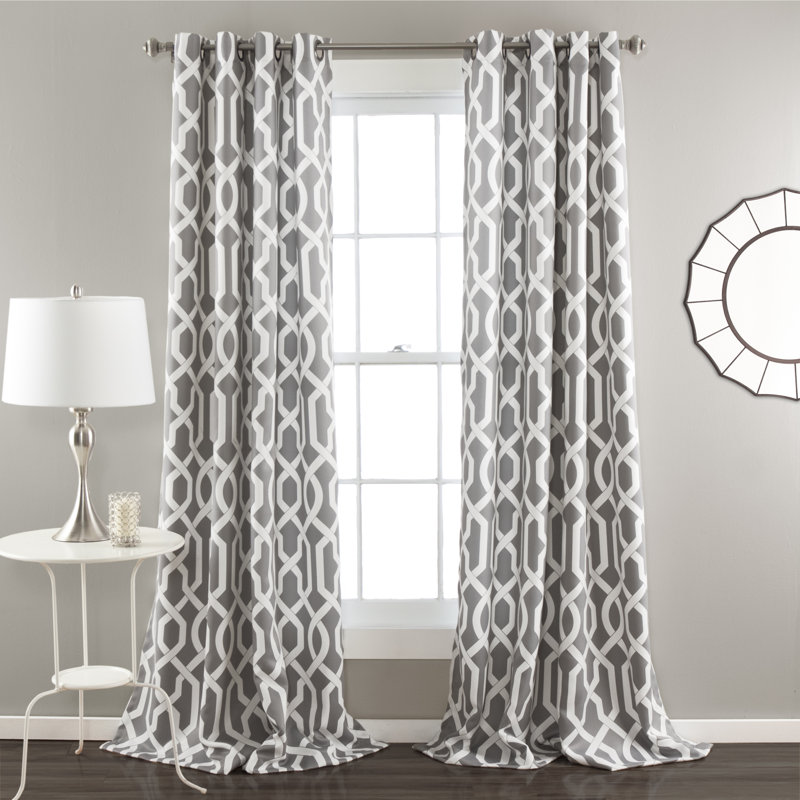 Black Trellis Polyester Room Darkening Curtain Panels with Grommets
