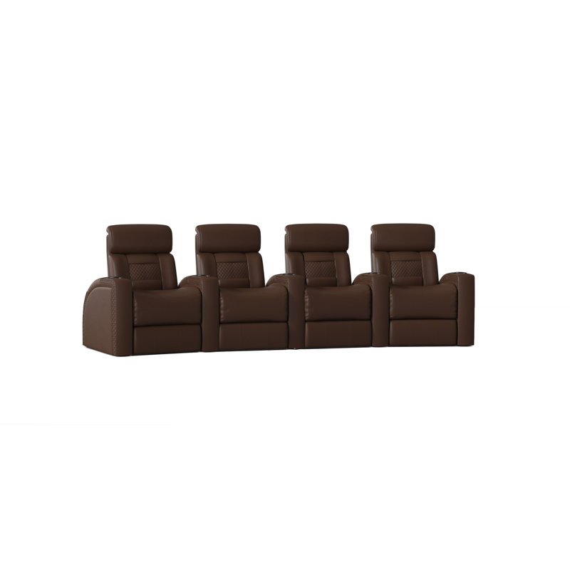 Diamond Stitch Upholstered Power Reclining Home Theater Seating with Cup Holder, Classic Cappucino