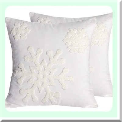 Snowflake Blessing Cotton Throw Pillow Cover - Sofa Bed Cushion Car Embroidered Pillowcases - White - Set of 2