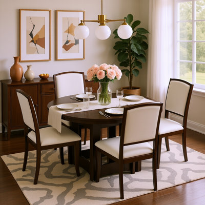 Expandable 5-Piece Solid Wood Dining Table Set with 16" Removable Leaf and Cushioned Chairs – Seats 4