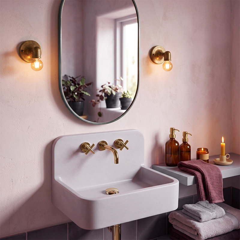 Newterra Handmade Concrete Wall/Vessel 22" Bathroom Sink, Lilac, Single