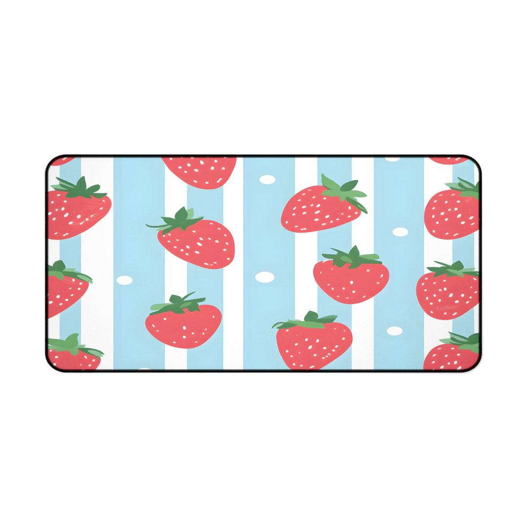 Strawberry Blue Stripe Desk Mat