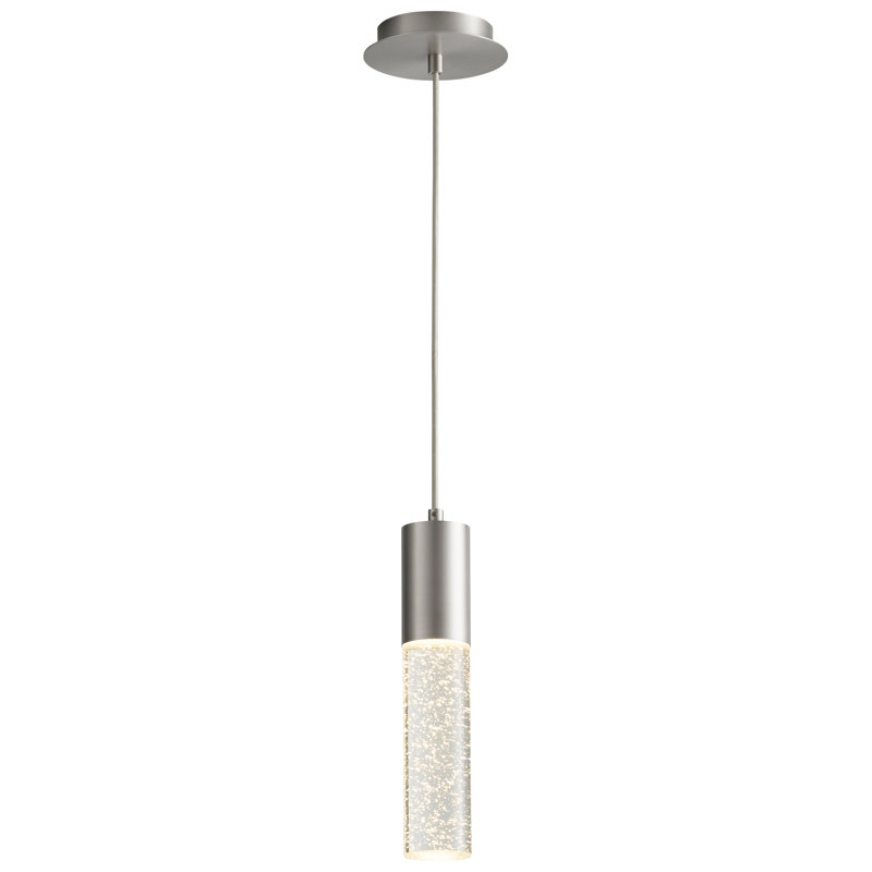 Luminaire suspendu cylindrique à 1 lumière DEL, Nickel satiné, H 133,37 po x l 2 po x P 2,75 po