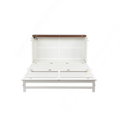 Armoire pour grand lit escamotable Murphy avec tiroir de rangement et station de charge, port USB, cadre de lit escamotable en pin massif pour bureau à domicile, studio ou chambre d'amis