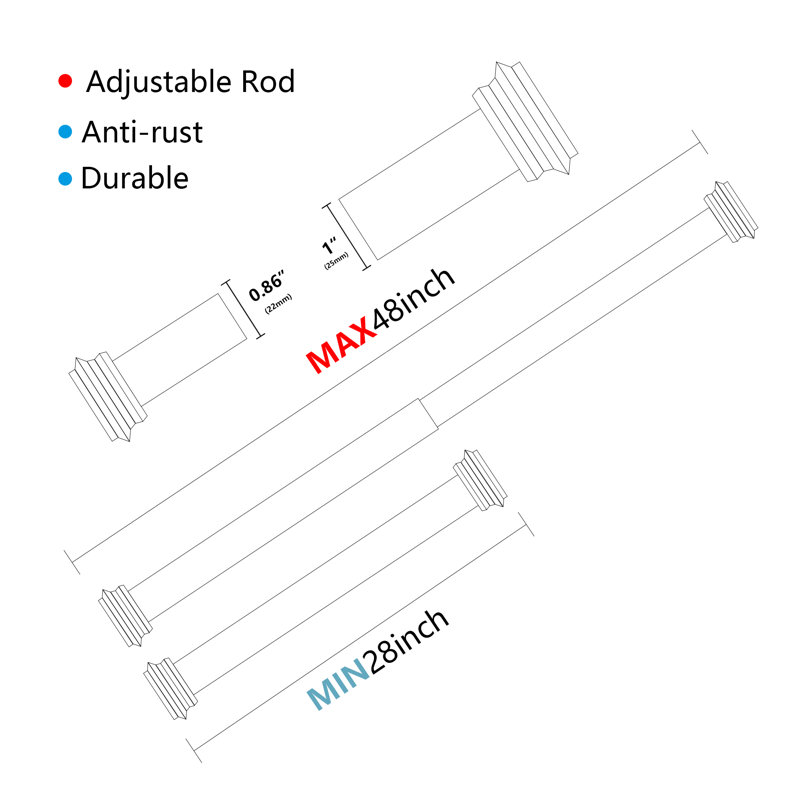 Tringle à rideaux simple réglable 0,98 po, Argent