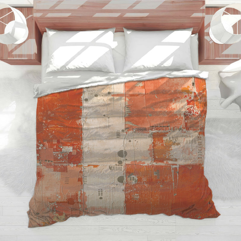 Édredon orange et beige abstrait, Très grand lit