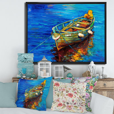 Bateaux qui reposent sur l'eau pendant un coucher de soleil chaud IV - peinture sur toile