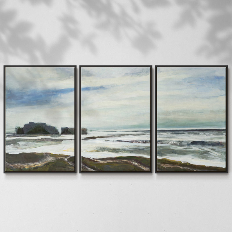 45206, peinture sur toile 3 pièces, H 40 po x l 78 po, Cadre noir