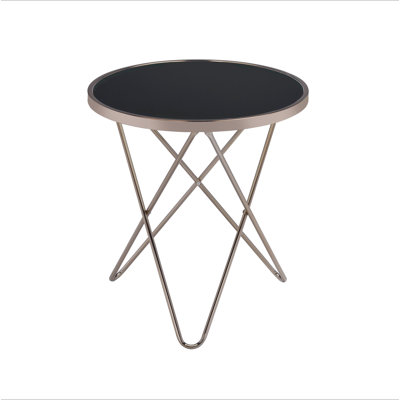 Valora Black Glass & Champagne Finish End Table