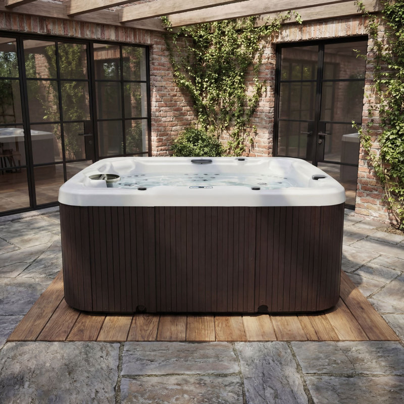Lifesmart LS700DX 230 Volt 7-Person 90-Jet Square Hot Tub with Ozonator, Espresso/Arctic White Shell