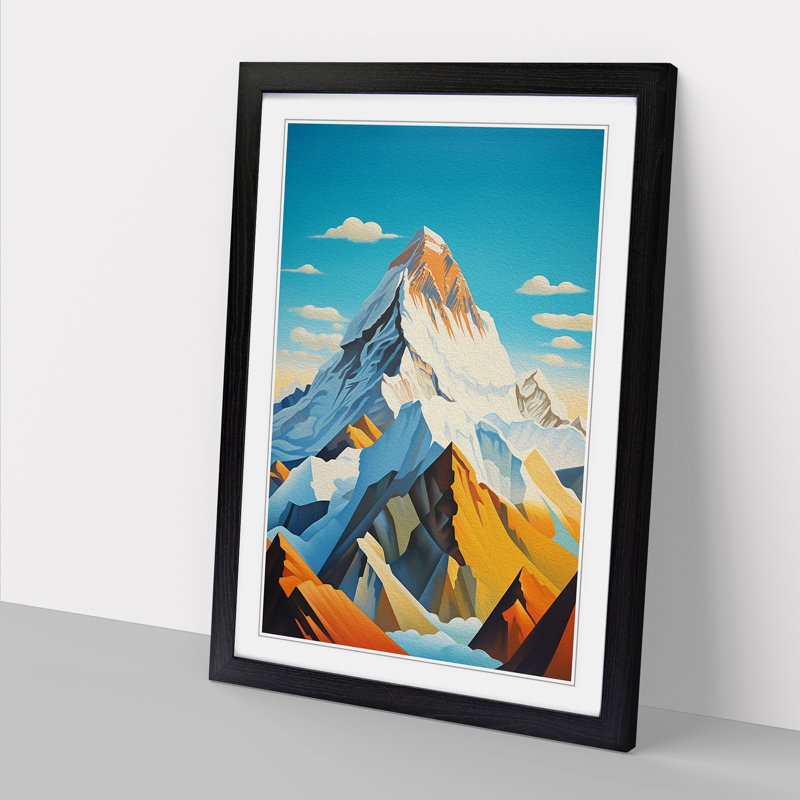 Mount Everest Art Deco - Single Picture Frame Print on Wood, 46cm H x 34cm W x 2cm D, Black
