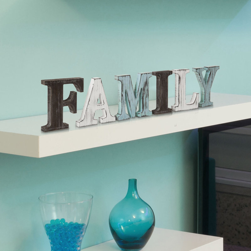 6 Piece Wood Tabletop Family Letters Sign Set
