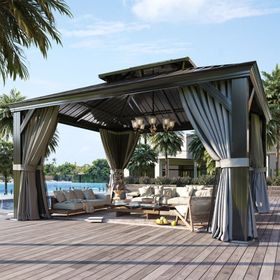 Permanent Hardtop Gazebo Aluminum Gazebo with Galvanized Steel Double Roof, 4.7x4.7-inch posts