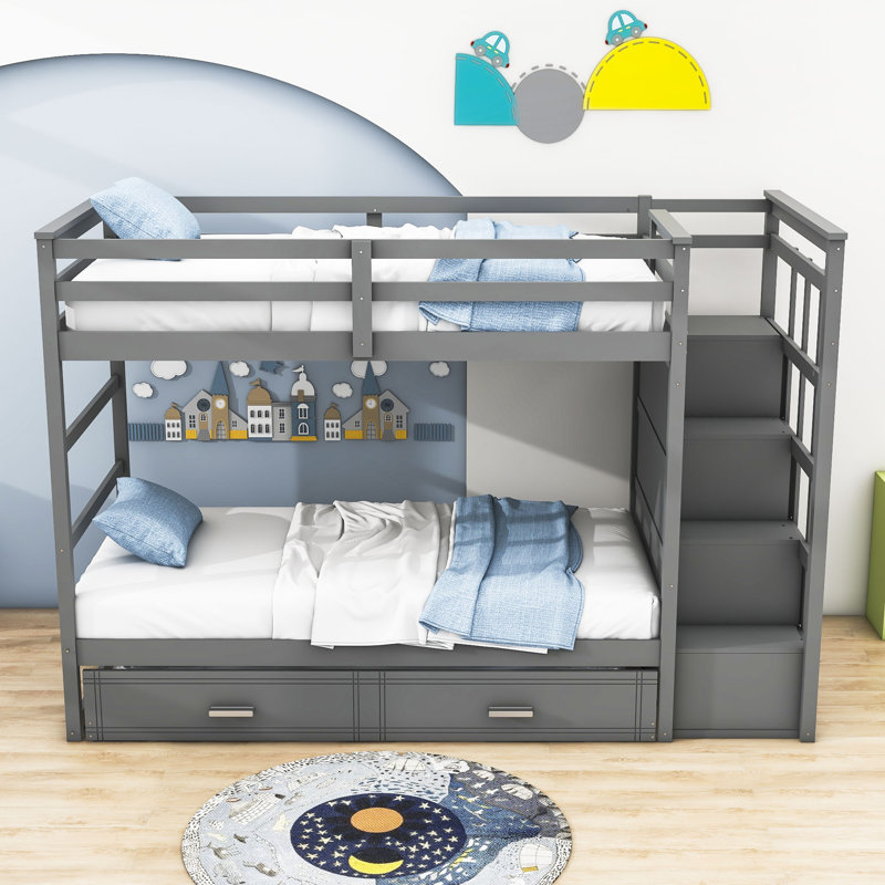 Goeman Kids Twin Over Twin Bunk Bed with Trundle with Drawers