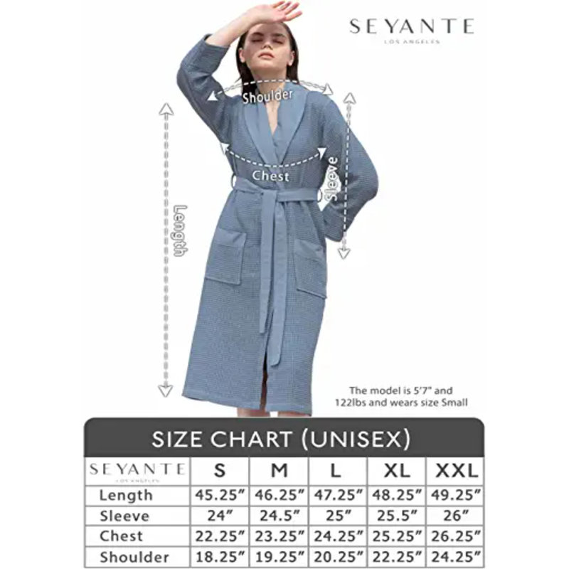 Peignoir mi-mollet en coton avec poches, L, Bleu indigo