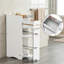 Armoire de salle de bain blanche avec deux tiroirs et roulettes