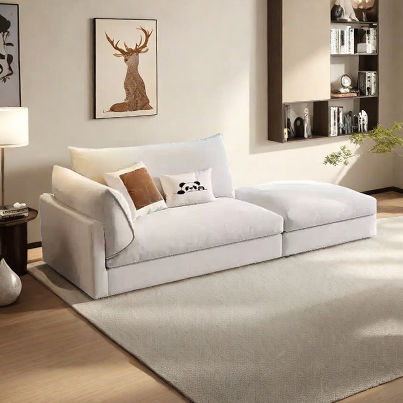 Canapé-lit en coton et lin avec repose-pieds, Orienté à gauche (vu de face), Beige