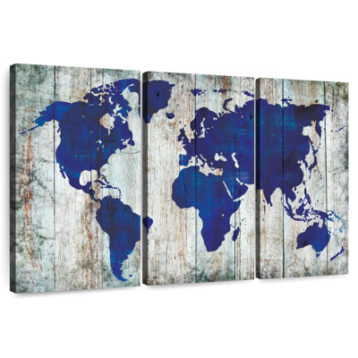 Aliaz Blue World Map On Wood