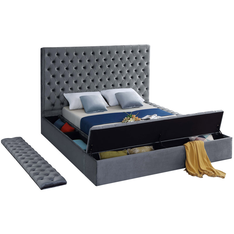 Lit plateforme tapissier avec rangement Johnnay, Grand, Velours gris