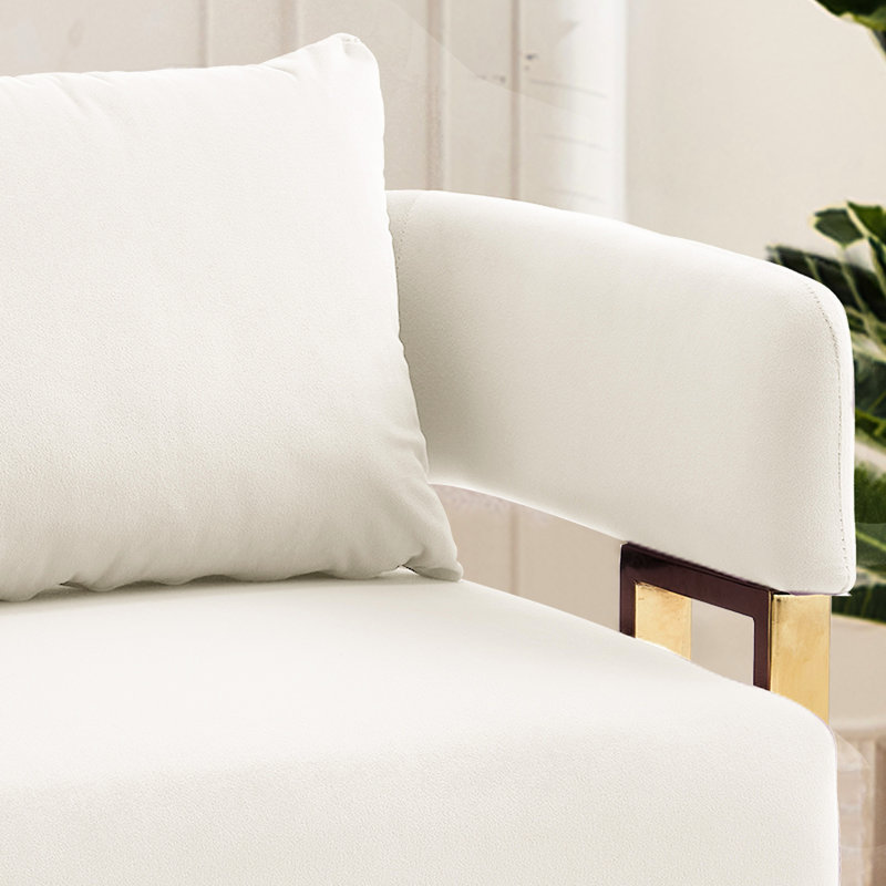 Chaise d'appoint moderne en velours blanc 2 pièces avec pieds dorés, idéale pour les espaces multiples, un soutien ergonomique scientifique et un assemblage simple.