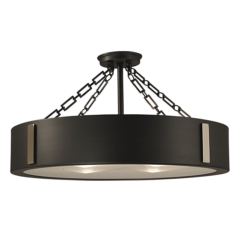 Plafonnier semi-encastré 4 lumières unique 23 po Woodway, Gris anthracite et nickel poli
