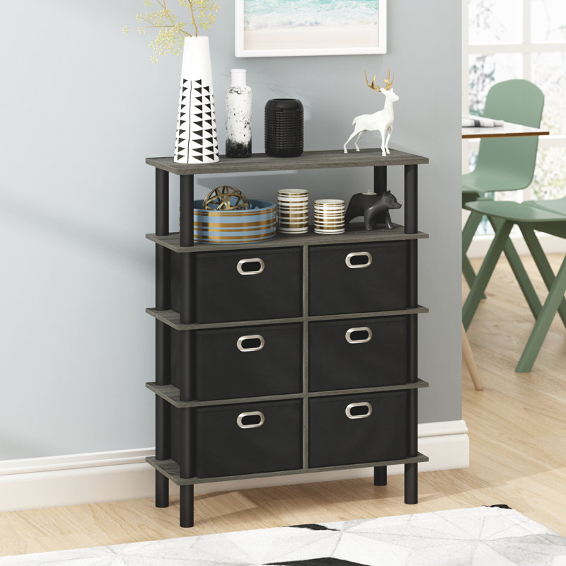 Emiley 59.9cm W 6 - Drawer Chest of Drawers, French Oak Grey/Black/Black