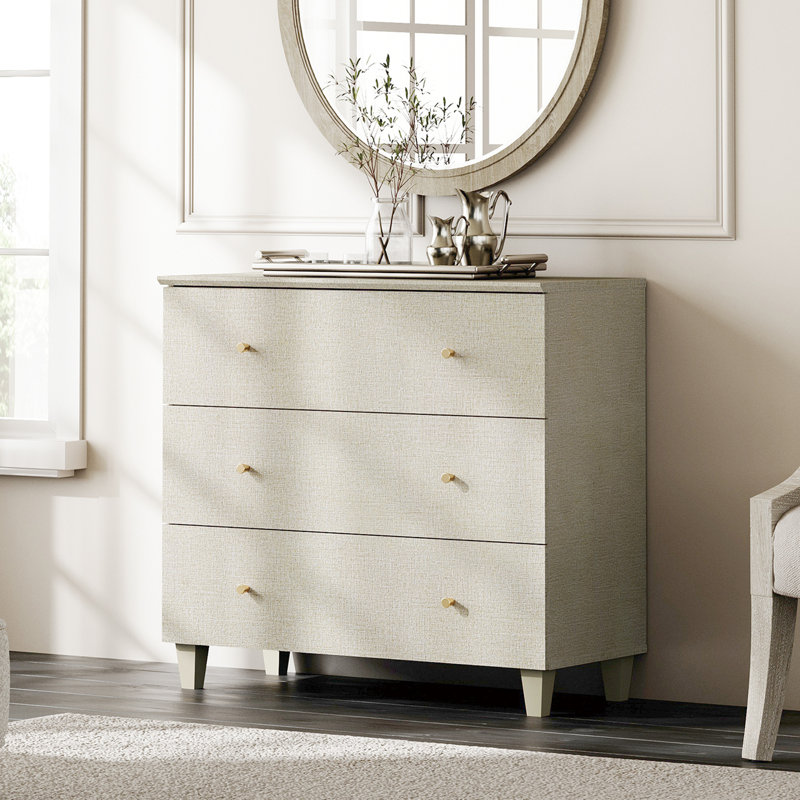 Commode 3 tiroirs L 35,4 po Lysiane, Beige/or
