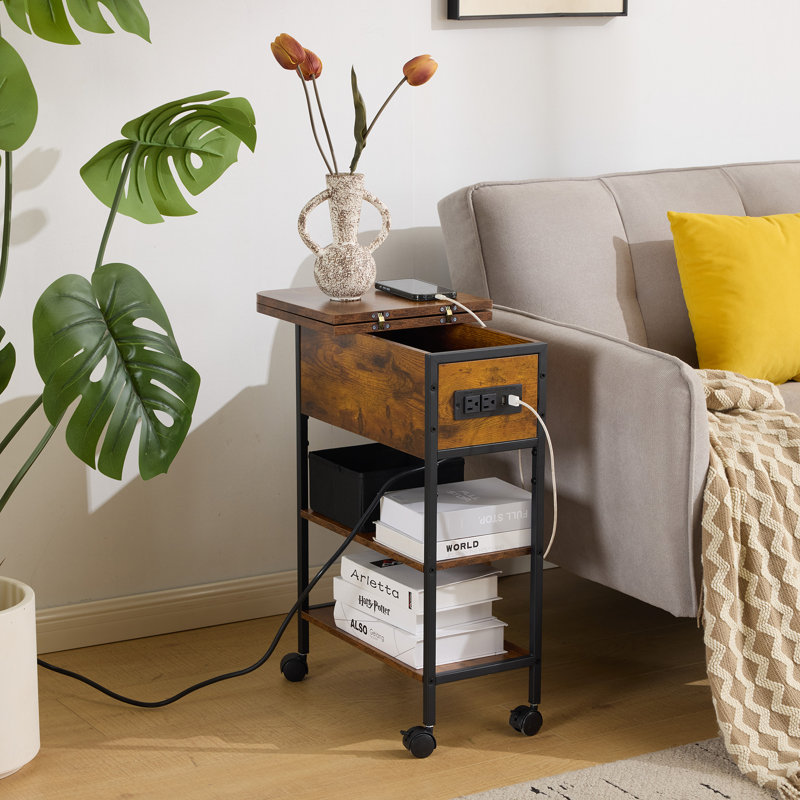 Side Table With Charging Station, End Table With Usb Ports And Outlets Brown, Brown