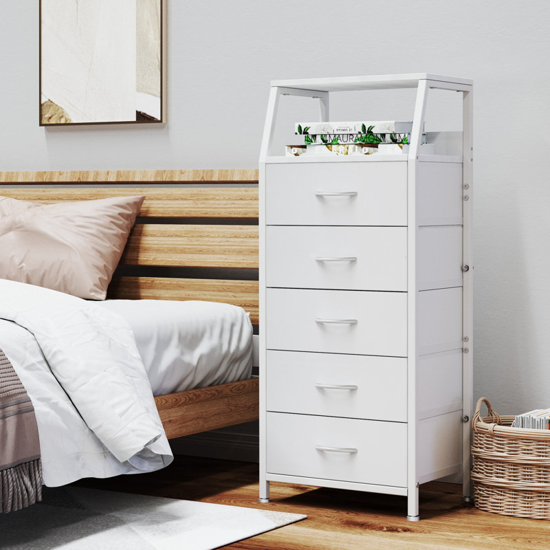 Commode 5 tiroirs Telia, Blanc