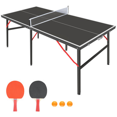 Table de ping-pong de taille moyenne (1,83 m), pliable et portable, avec filet, 2 raquettes et 3 balles - 180 x 92 x 76 cm - MDF - 1 pièce - Noir - Pliable et portable