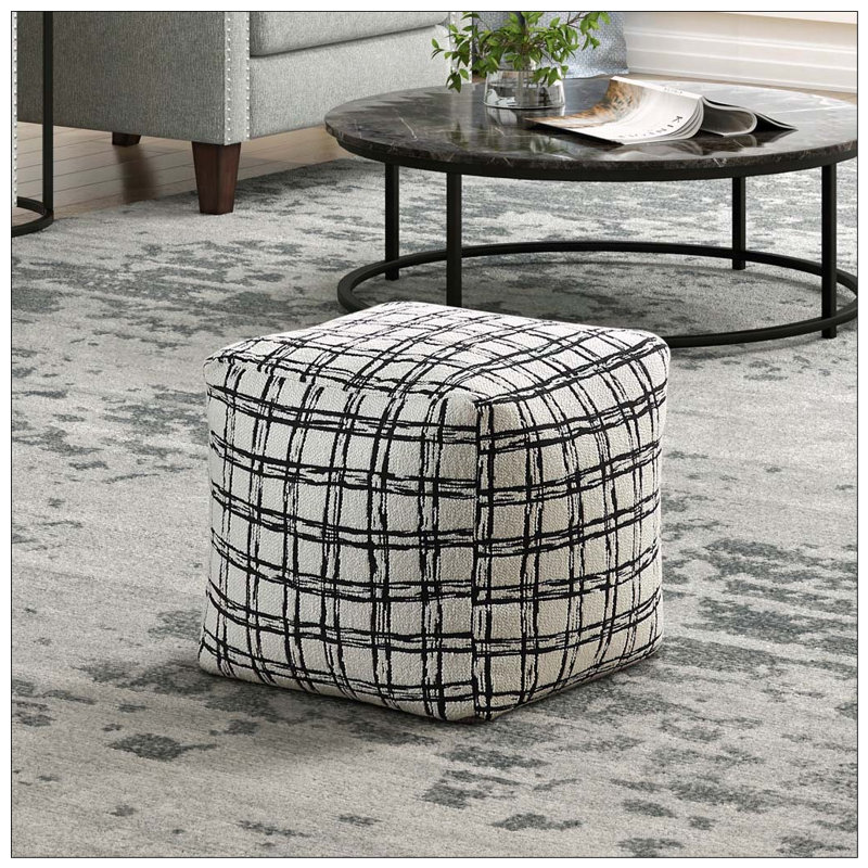 Pouf carré en jacquard avec fond antidérapant, Black Plaid