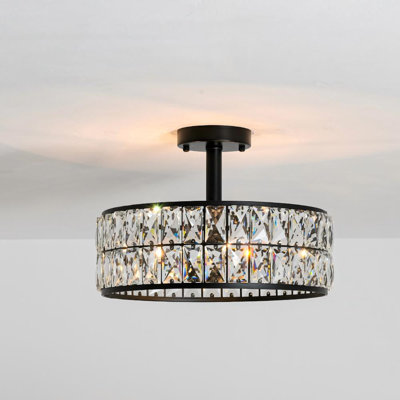 Plafonnier semi-encastré 3 lumières en cristal Tambour