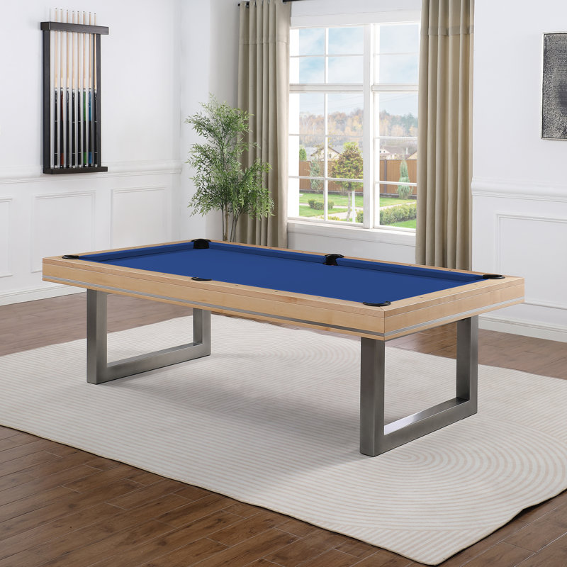 Table de billard en bois massif Harmony, Bleu royal résistant à l'eau, 8 pi, Chêne Naturel