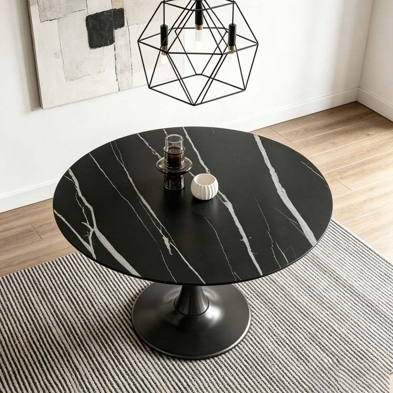 Modern Round Dining Table, Black