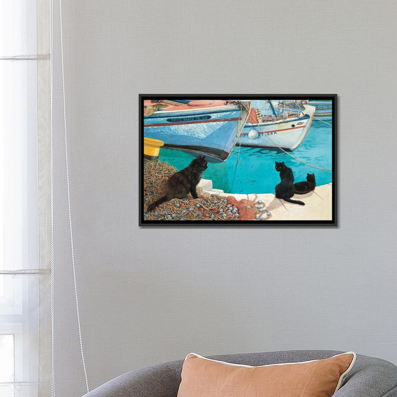 « looking the fish », impression sur toile, H 18 po x l 26 po x P 1,5 po, Pas de tapis, Toile avec cadre noir