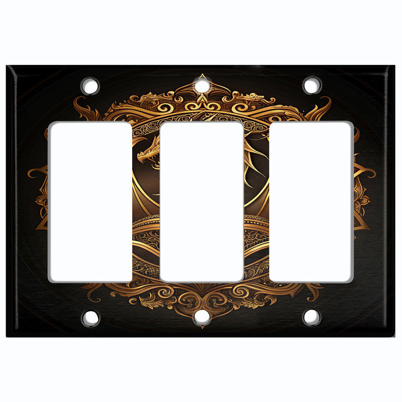 Couvercle de plaque d'interrupteur en métal; Bascule GFI à 3 bandes US standard - emblème Dragon, Triple GFI / berçant # 7