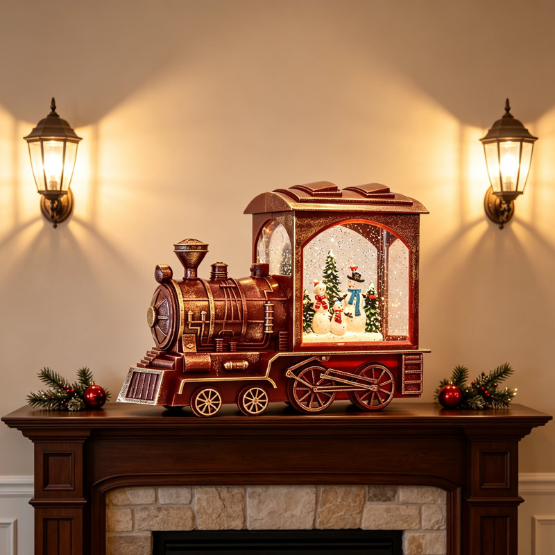 Musical Christmas Train Snow Globe with Snowman, Timer & Lights