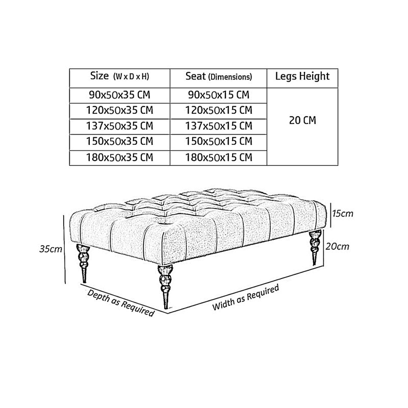 Alyana Rectangle Ottoman Bench with Wooden Legs- Naples Chesterfield Upholstered Footstool, Silver Naple