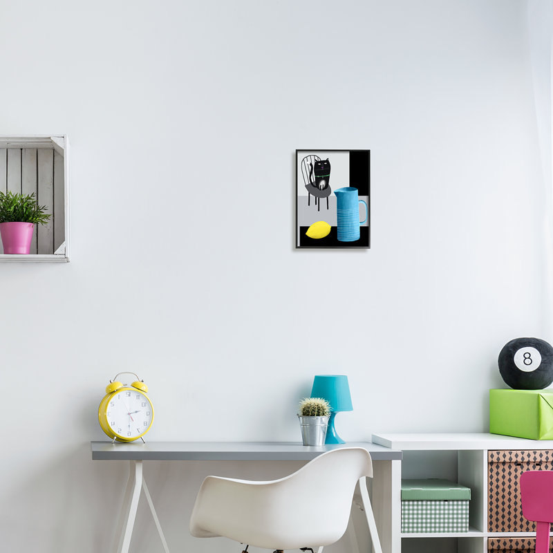 «Au-607-Giclée, chat, citron, nature morte, scène par Carla Daly, impression, Giclée encadrée noir minuit