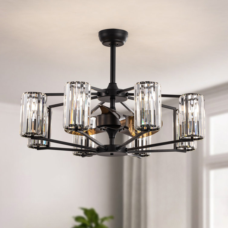 Ferris 35" 8 - Light Dimmable Crystal Ceiling Fan with Light Kit and Remote Control
