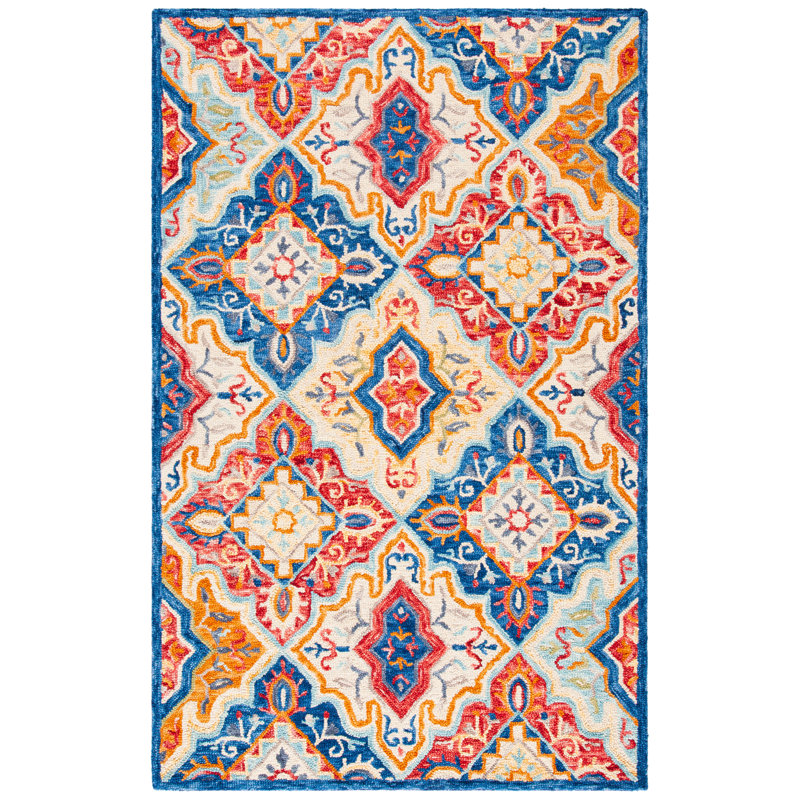 Tapis bleu / rouille en laine / coton touffeté à la main Farnam, Rectangle 3 pi x 5 pi