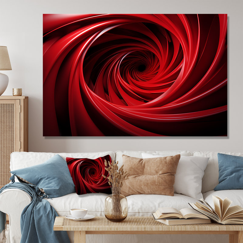 «Red and Black Abstract Spiral Dreamscape» - Art mural spirales abstraites, Toile tendue, H 40 po x l 60 po x P 1,5 po