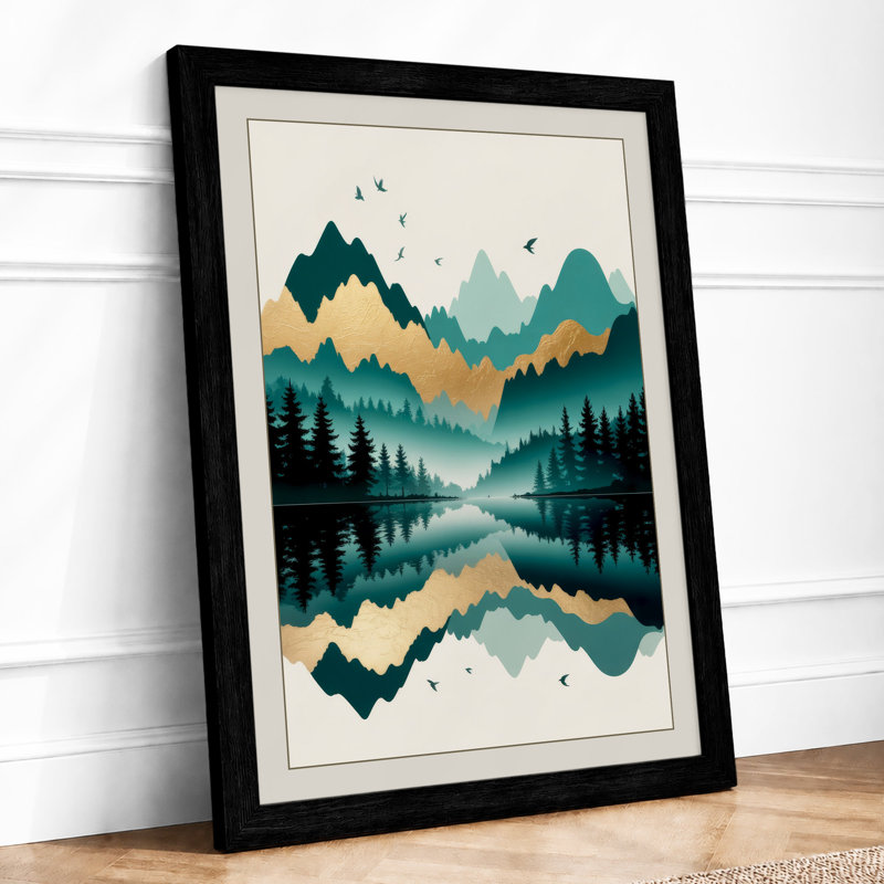 Mountain Reflection Minimalist - Print, Black, A3 - 42.0 x 29.7 cm