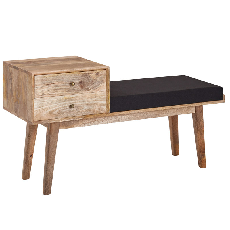 Mineola Genuine Leather Upholstered Storage Bench, Black