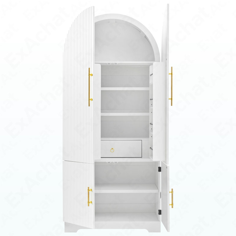 Grand garde-manger arqué de 72 po - armoire de rangement cannelée avec tablettes réglables et tiroir caché