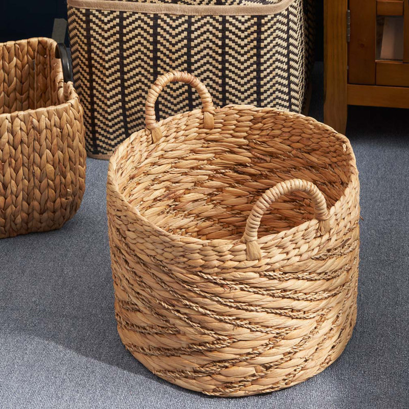 Round Water Hyacinth Seagrass Woven Basket with Handles