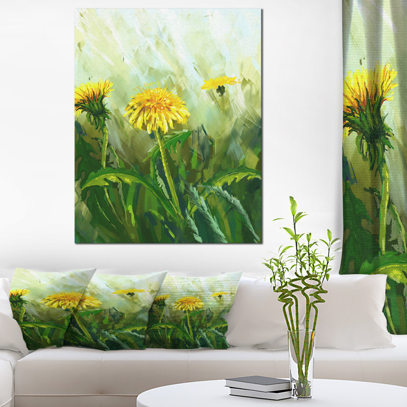 Pissenlit floral, reproduction d’art sur toile tendue, H 40 po x l 30 po
