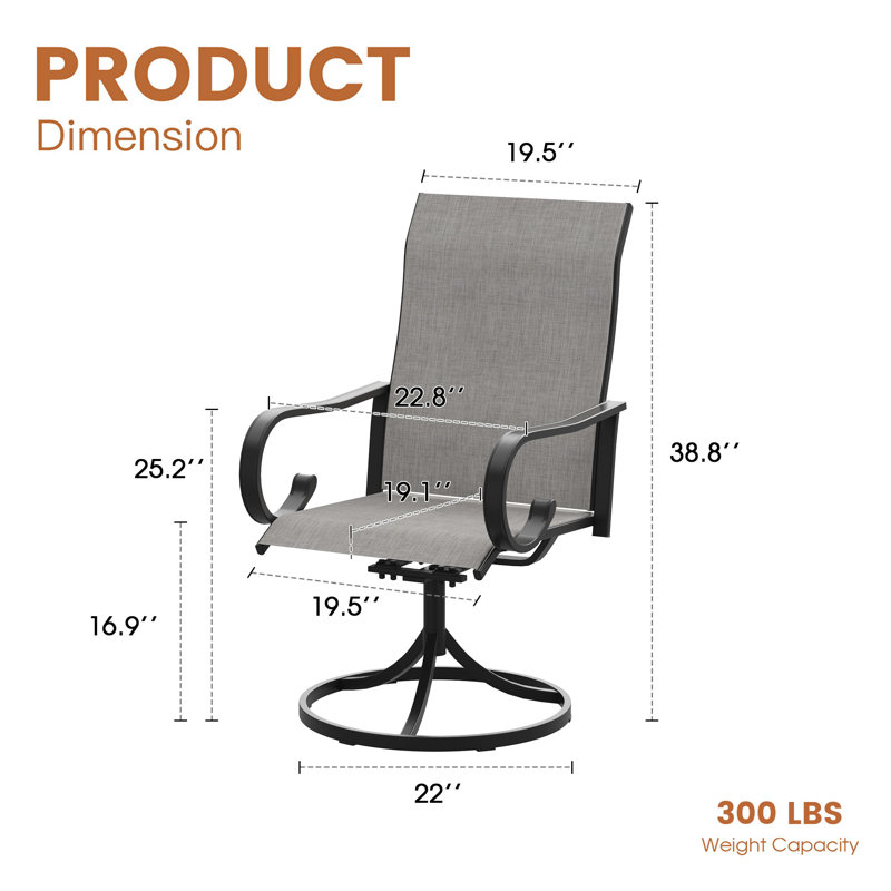 Chaise de patio d'extérieur pivotante en textilène, Gris / Gris